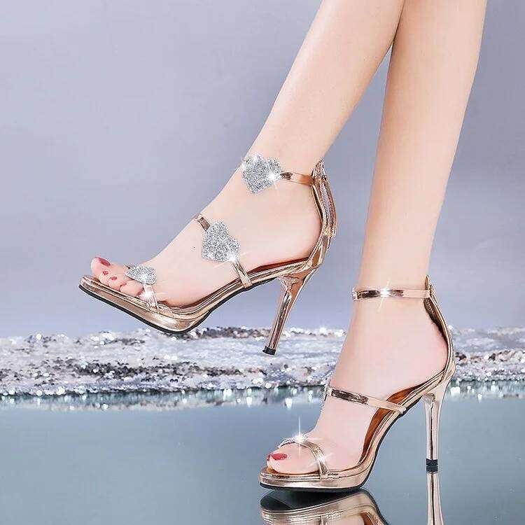 Women's Sandals Rhinestones Sexy Thin Heels Ladies Shoes Summer Sale Asian Size 2025 Trend New Breathable Fashion Casual