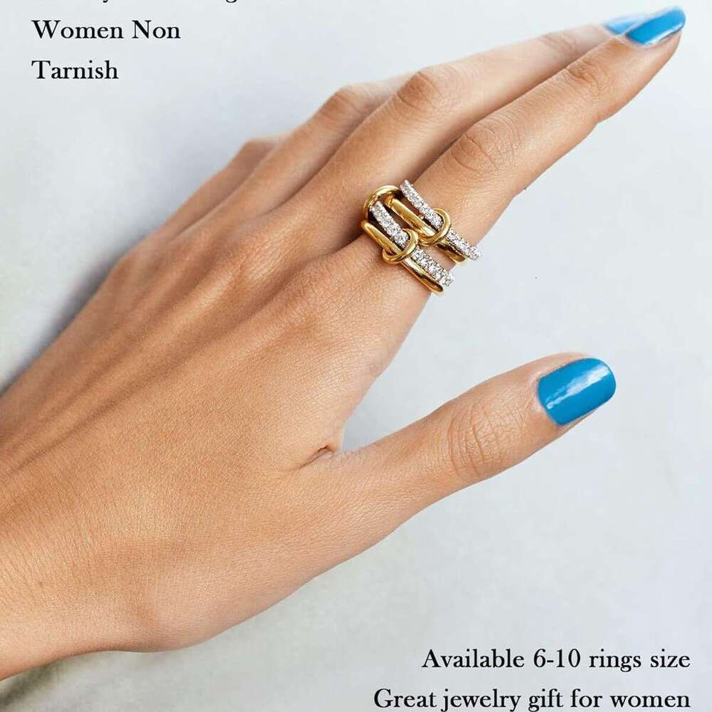 Exaggerated Four-Ring Two-Tone Stacked Full Diamond Zircon Copper Non-Tarnish Personality Ring