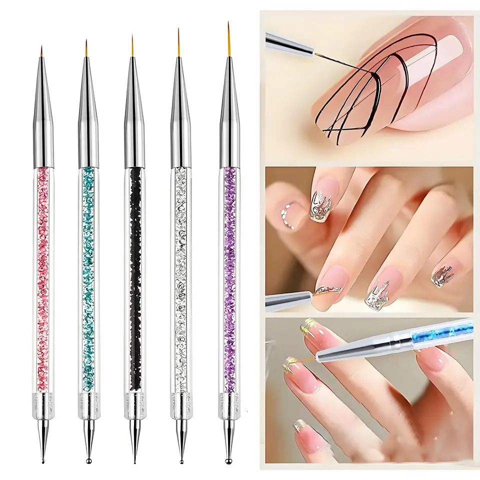5 sets of double head point drill pen Draw line pen point bead point flower needle acrylic rod nail brush set nail tools 250528