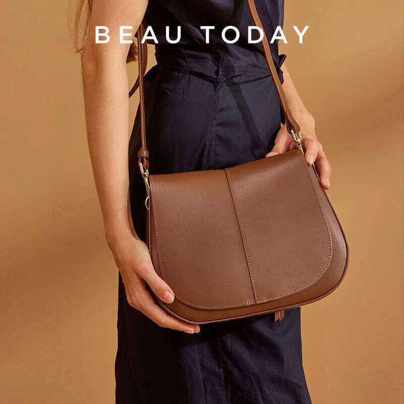 BEAU TODAY Handbags Women Leather Texture Acrylic Chain Hand Carry Simple Female Shoulder Messenger Bags 62036