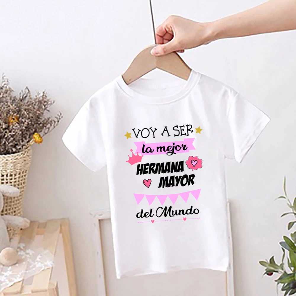 Im Going To Be The Best Big Sister in The World Printed Shirts Girls Short Sleeve T-shirt Big Sister Clothes Spanish Print Tee T250603