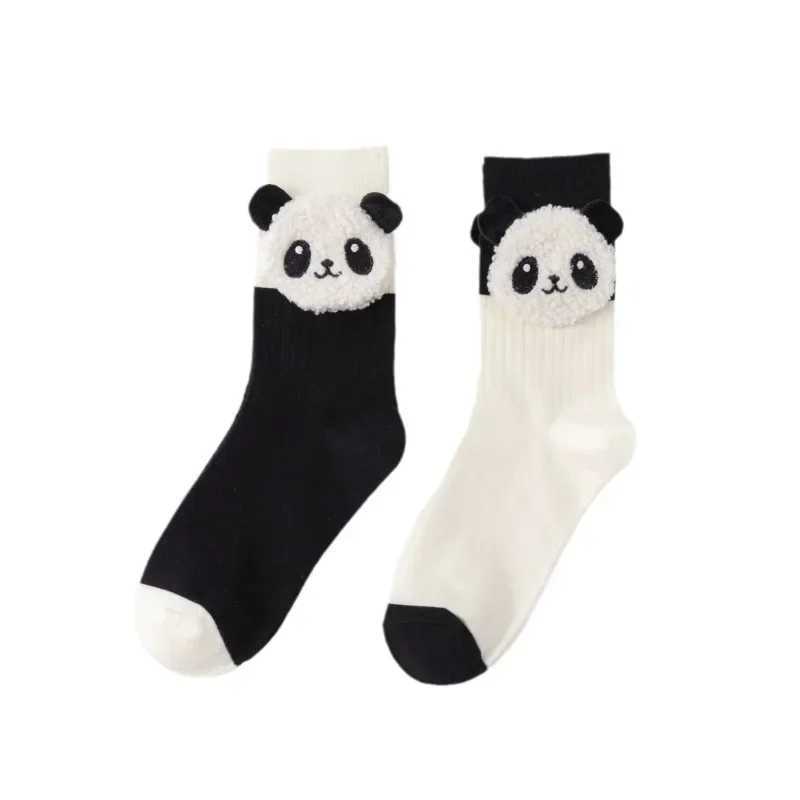 Pure Cotton Cute Socks Designer Panda Women Socks Kawaii Funny Black White Middle Tube Socks T250602