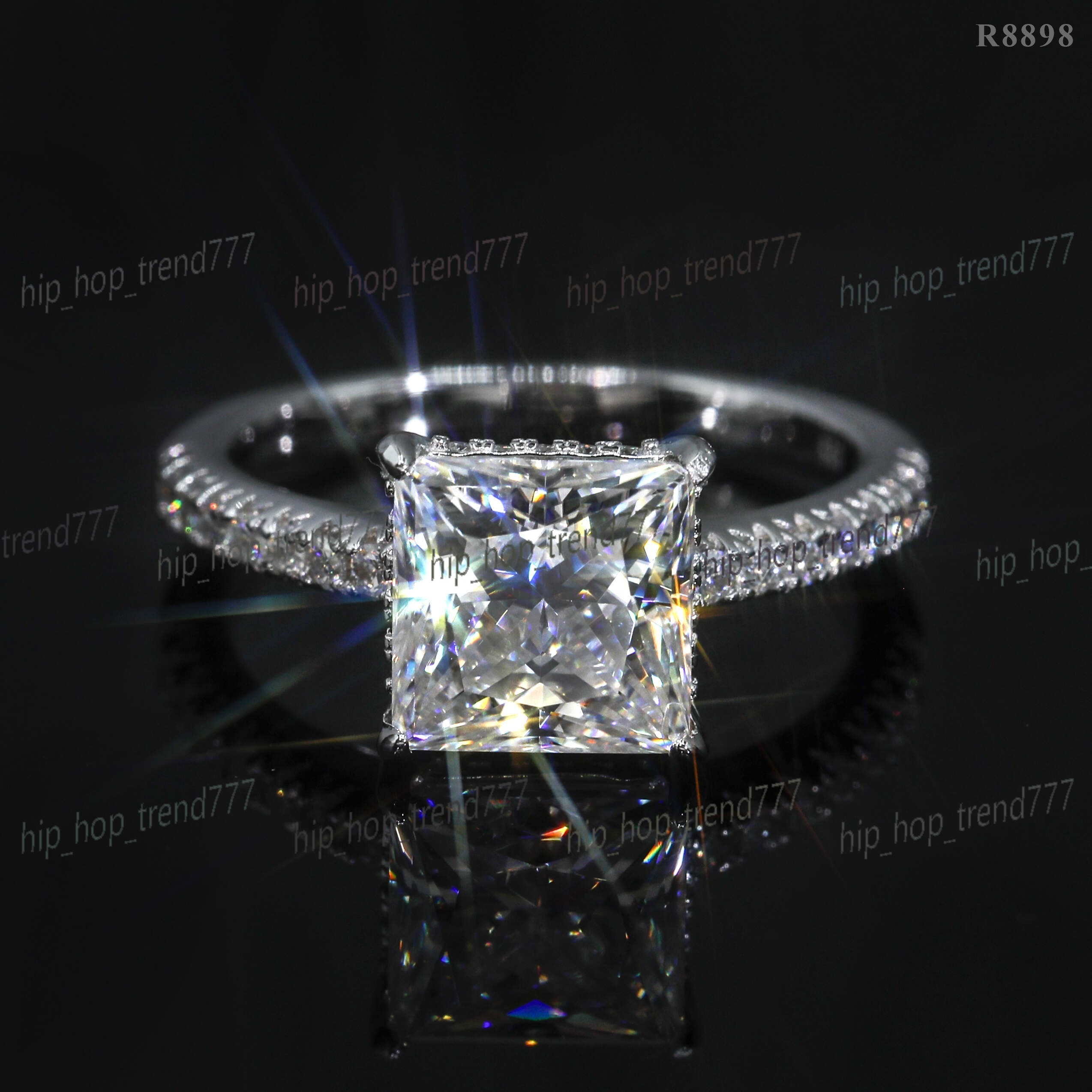 High Fashion Wedding Ring Style Pass Diamond Tester 3.3CT Princess CutCut Engagement Moissanite Ring Silver