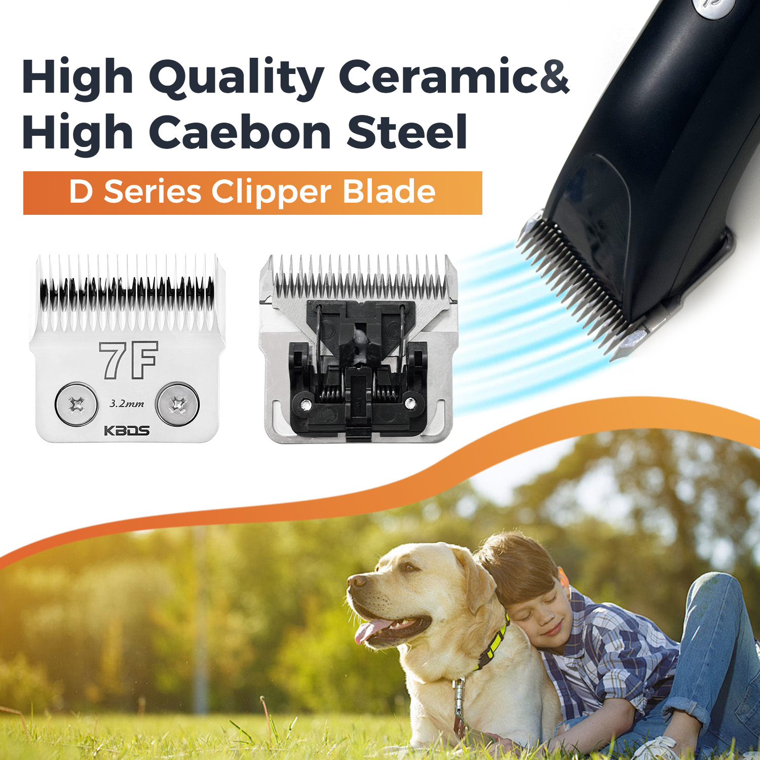 KBDS D-Series 4F Ceramic Detachable A5 Pet Dog Grooming Clipper Blades (3/8" - 9.5mm),Compatible with Most Andis,Oster A5 Wahl KM Series Clippers