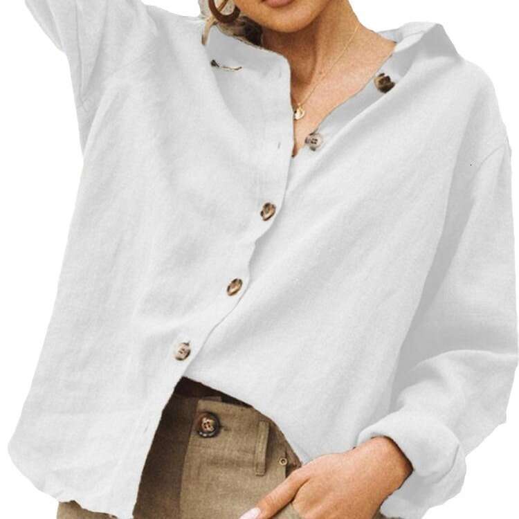 Autumn Winter Fashion Turn-Down Collar Long Sleeve Cotton Linen Loose Women's Shirt B5