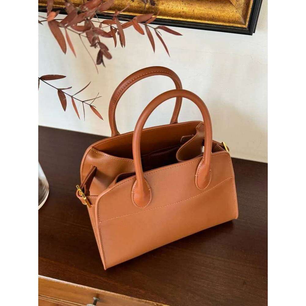Ladies Cowhide Leather Large Capacity Bucket Casual Office Shoulder Bag Multifunctional Totes Solid Color Handbag