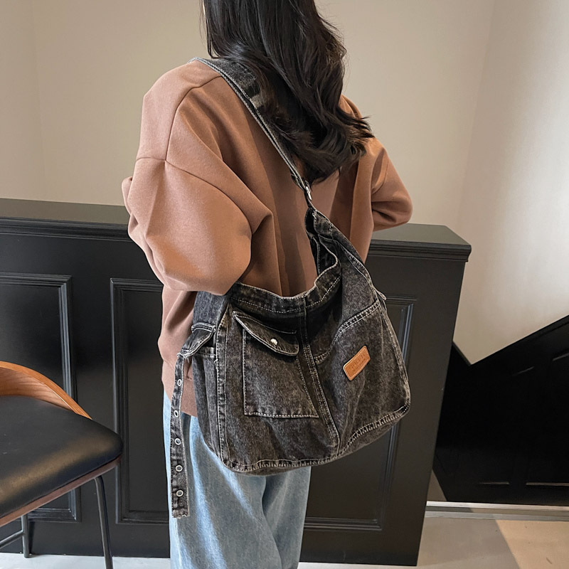 designer 2025 Summer Denim Bag Retro Niche Lazy Literary Washed Tote Bag Trendy Cool Ins Style Single Shoulder Crossbody Bag