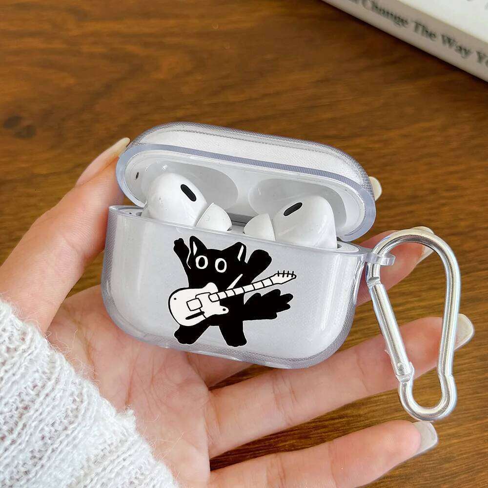 Music Pro2/Pro Cartoon Rock Cat TPU Clear Earphone Case For 4 3 1 2 With Keychain Protective Cover