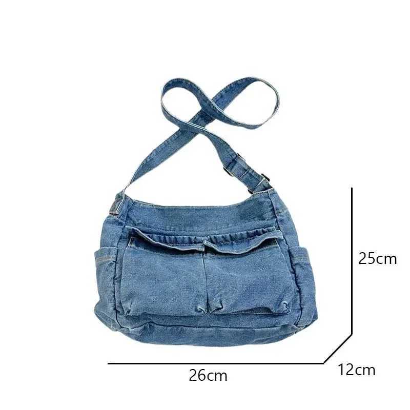 Denim Vintage Messenger Bag for Women Tote Handbag Fashion Jeans Crossbody Shoulder Bag Large Capacity Causal Ladies Satchel Bag W250602