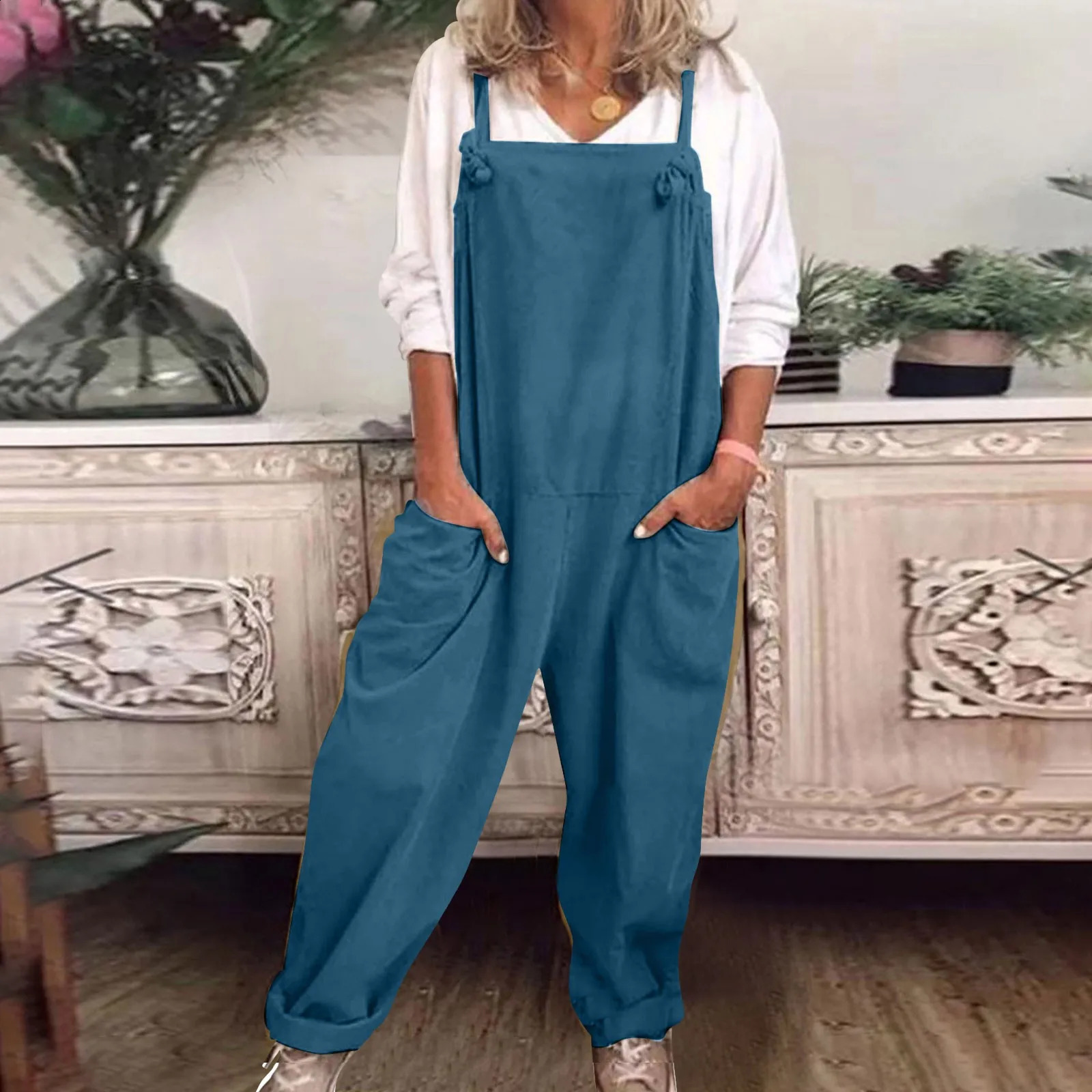 Womens Plus Size Overalls Casual Loose Dungarees Romper Baggy Playsuit Jumpsuit Female Casual Sport Workout Zipper Jumpsuit 250530
