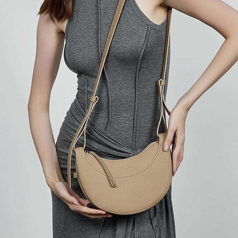 Hifashion Cowhide Genuine Leather Small Shoulder Crossbody Bags For Women 2025 Designer Purses Half Moon Ladies Handbags