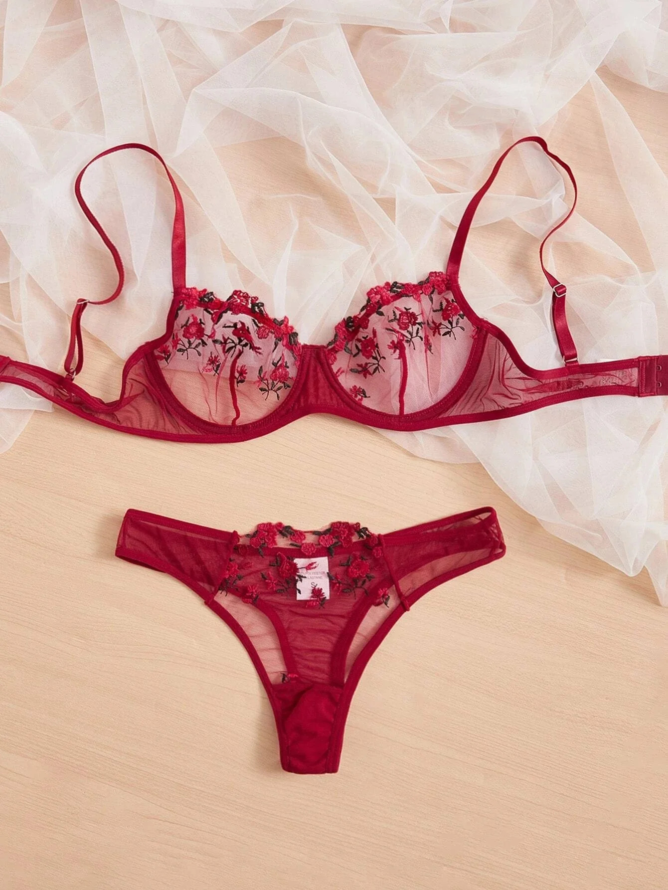 French Red Sexy Lingerie Embroidery Flower Bra Sets For Adult Women Fancy Bra And Panty Sex Set Female Underwear Erotic Clothing 250603