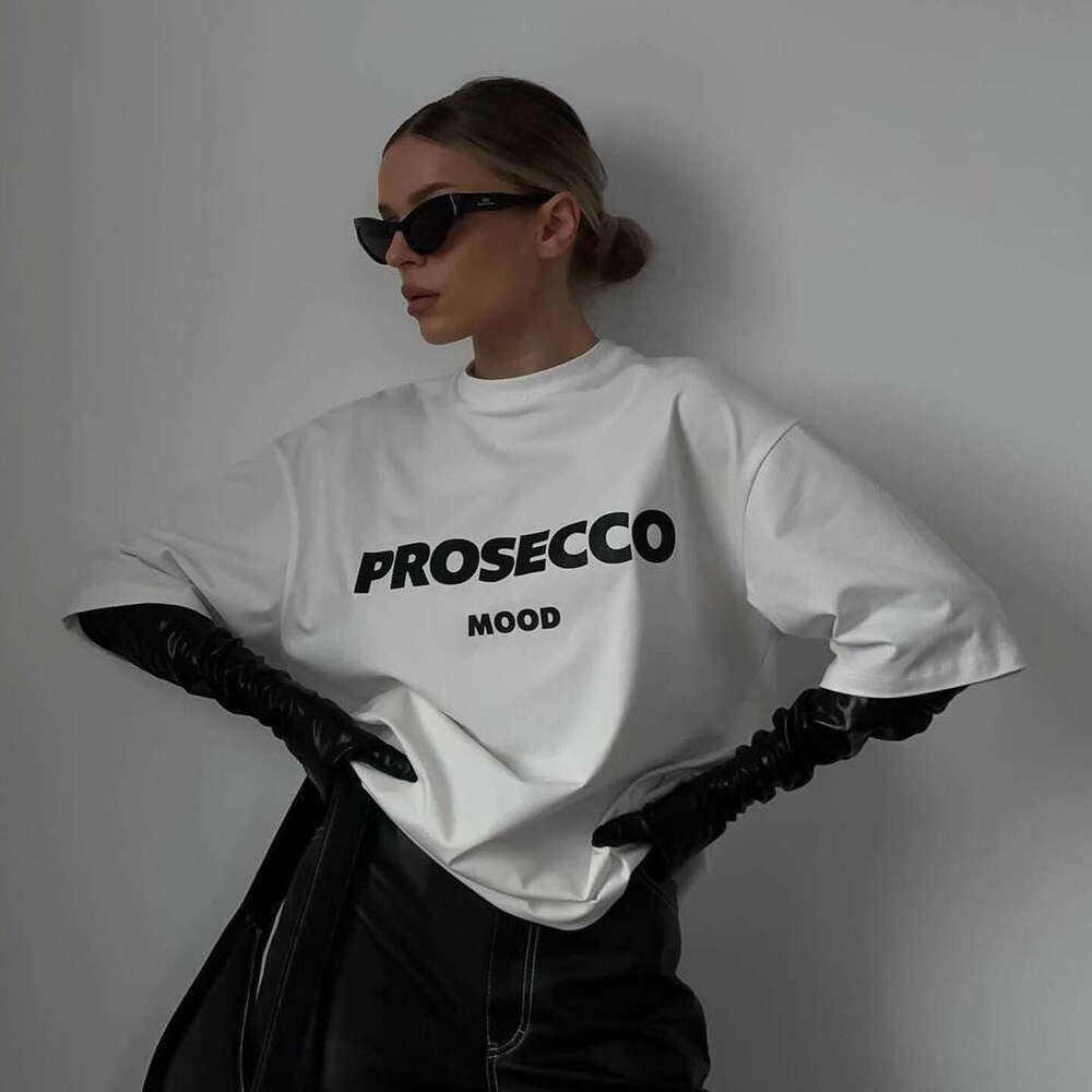 Ins Style Simple Letter Print Drop Shoulder Round Neck Pullover Top Spring Summer New Oversize Short Sleeve T-Shirt B5
