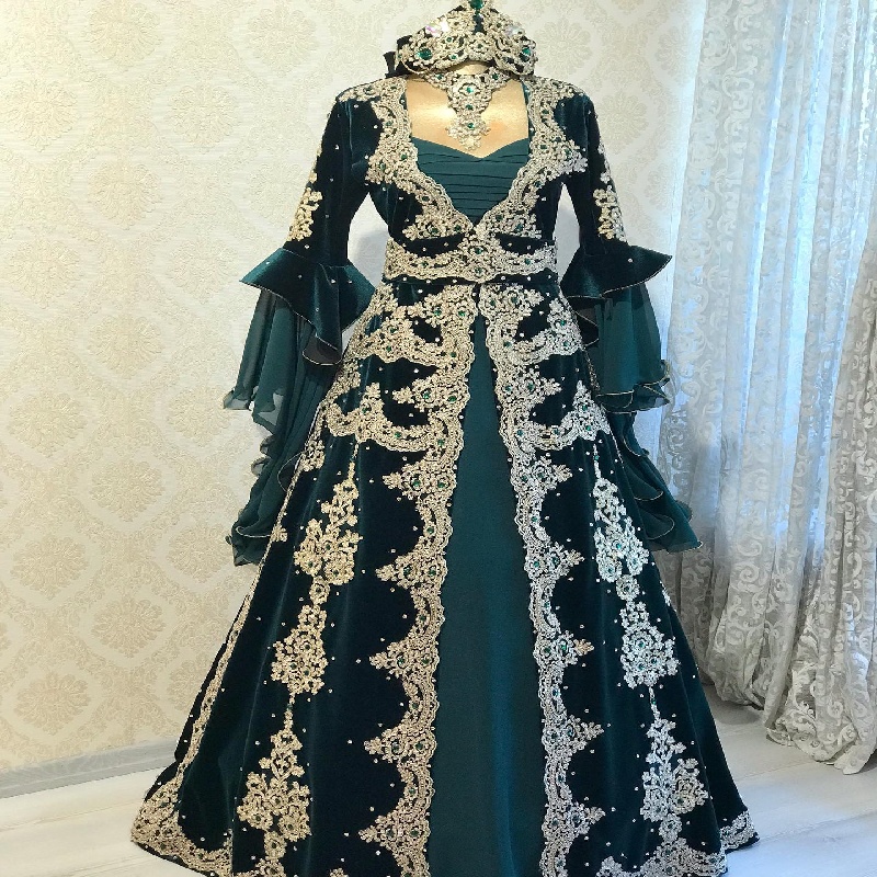 Vintage Moroccan Caftan Green Prom Dress For Arabian Long Sleeve Turkish Takchita Evening Dress Formal Occasion Birthday Party Gown 2025 Vestio De Fie