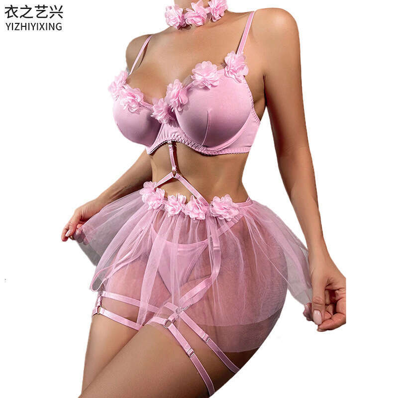 Spell Lingerie Porn Suits Mesh See Through Lingerie Strap Pink Appliqu Temptation Sexy Set Sexy Lingerie