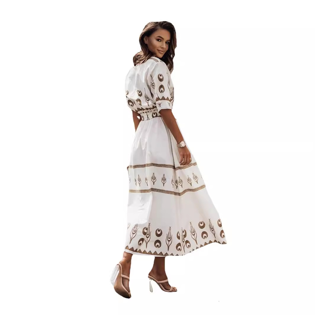 women's wear New Spring Autumn 2023 Women's Printed Tie Waist Dress