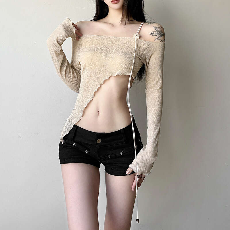 Summer New Women's Sexy Pure Desire Hot Girl Style Asymmetric Design Short Crop Top B5