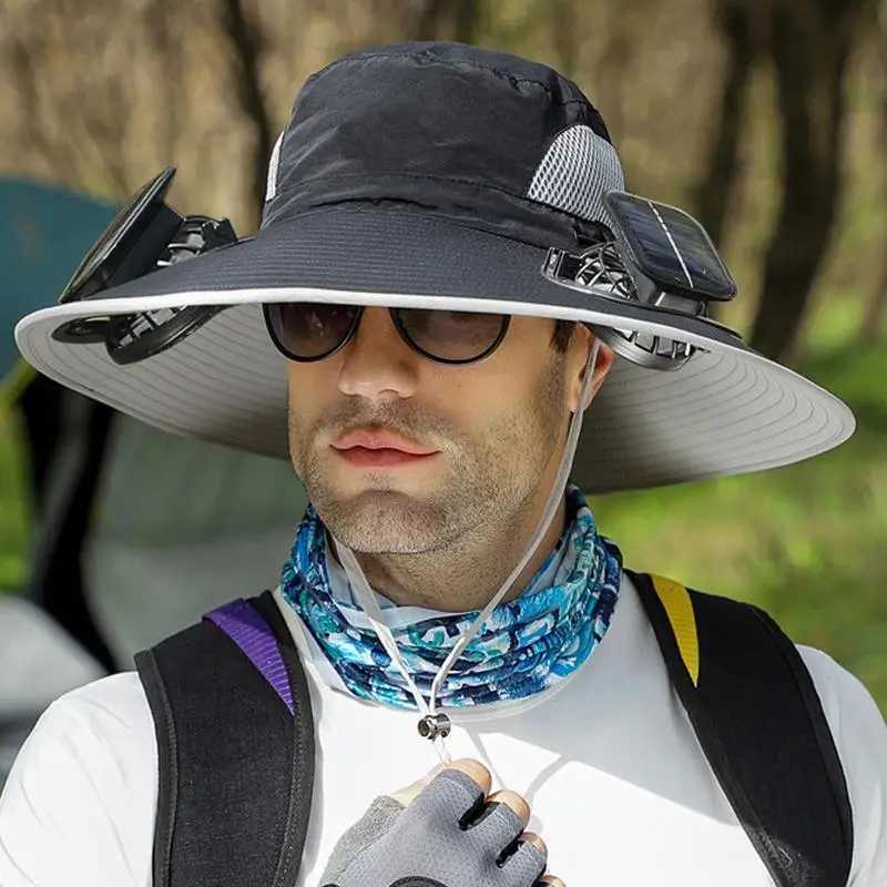 Swim Hat Men Outdoor Wide Brim Sun Hat With Solar Fan Wide Brim Solar Fan Outdoor Fishing Hat Solar USB Charging Desktop Visor W250602