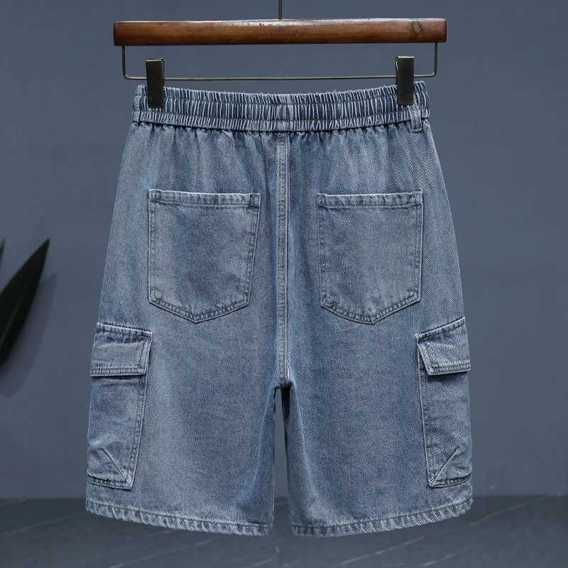 Size M-5XL Summer Denim Shorts Men Cotton Straight Elastic Waist Loose Casual Cargo Shorts Mens Fashion Short Jeans T250603
