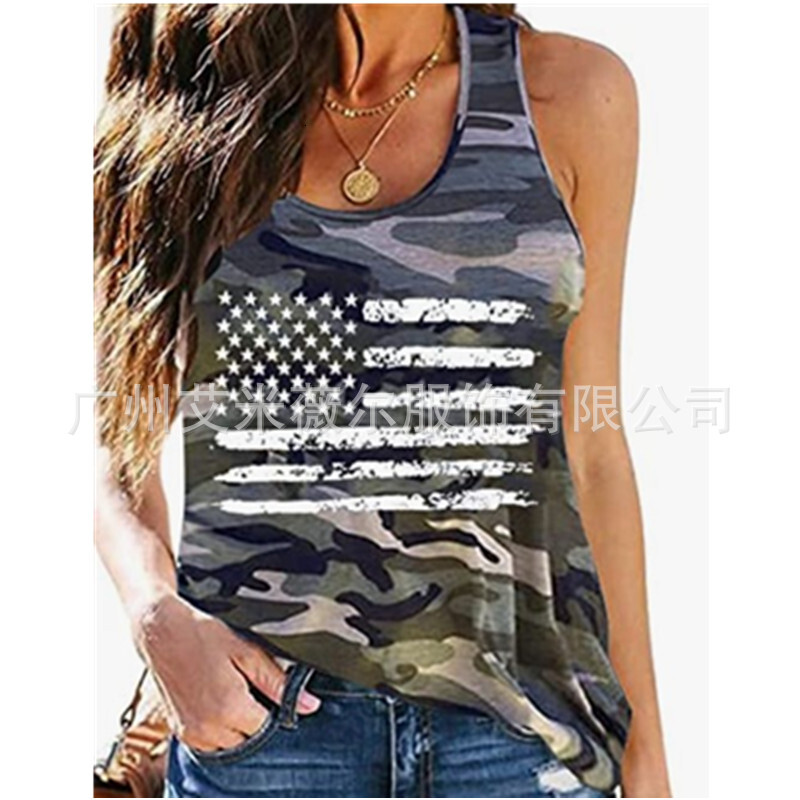 women's wear 2024 Summer Women's New Independence Day American Flag Print Tank Top