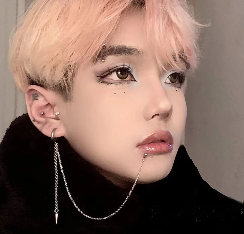 1PC Stainless Steel Lip Piercing with Chain Linked Earring Okazaki Shinichi Anime Styel Labret Earring Hoop 2 In 1 Body Piercing 250530