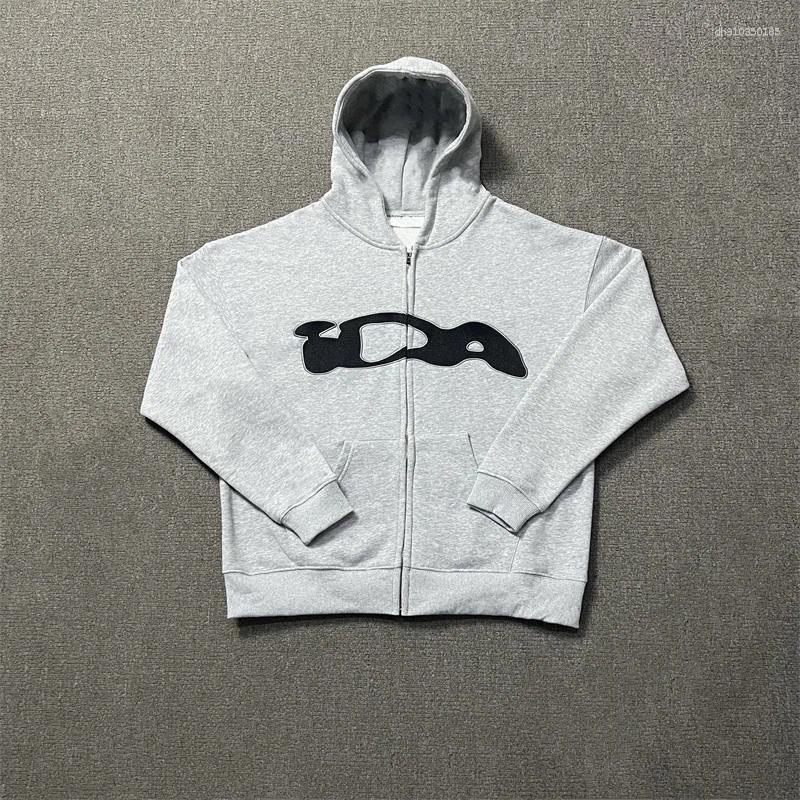 Mens Hoodies Oversize Embroidery Ida.sply Zip Grey Hoodie Men Women Top Quality IDA Hooded Street Pullover