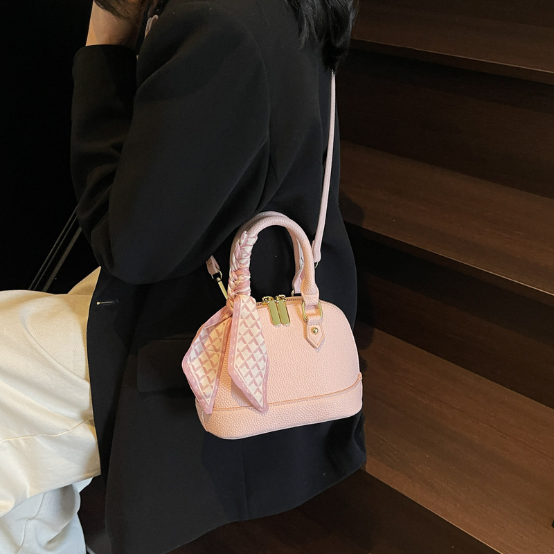 designer Lychee Pattern Scarf Handbag Shell Bag for Women 2025 Spring Summer New Fashionable Daily Commuter Shoulder Crossbody Bag