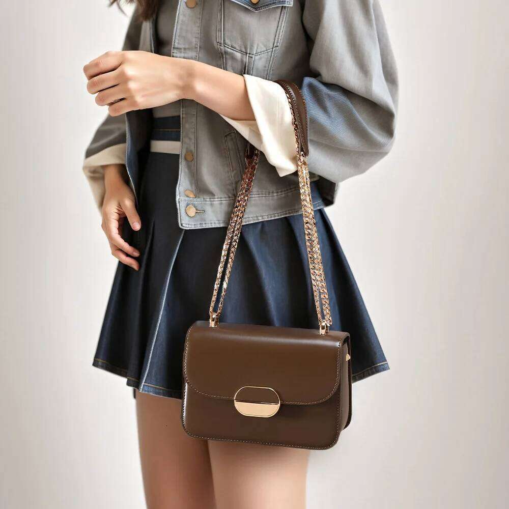 Genuine Leather Ladies Shoulder Underarm Bag Elegant Fashion Chain Sling Cowhide Women's Crossbody Bag
