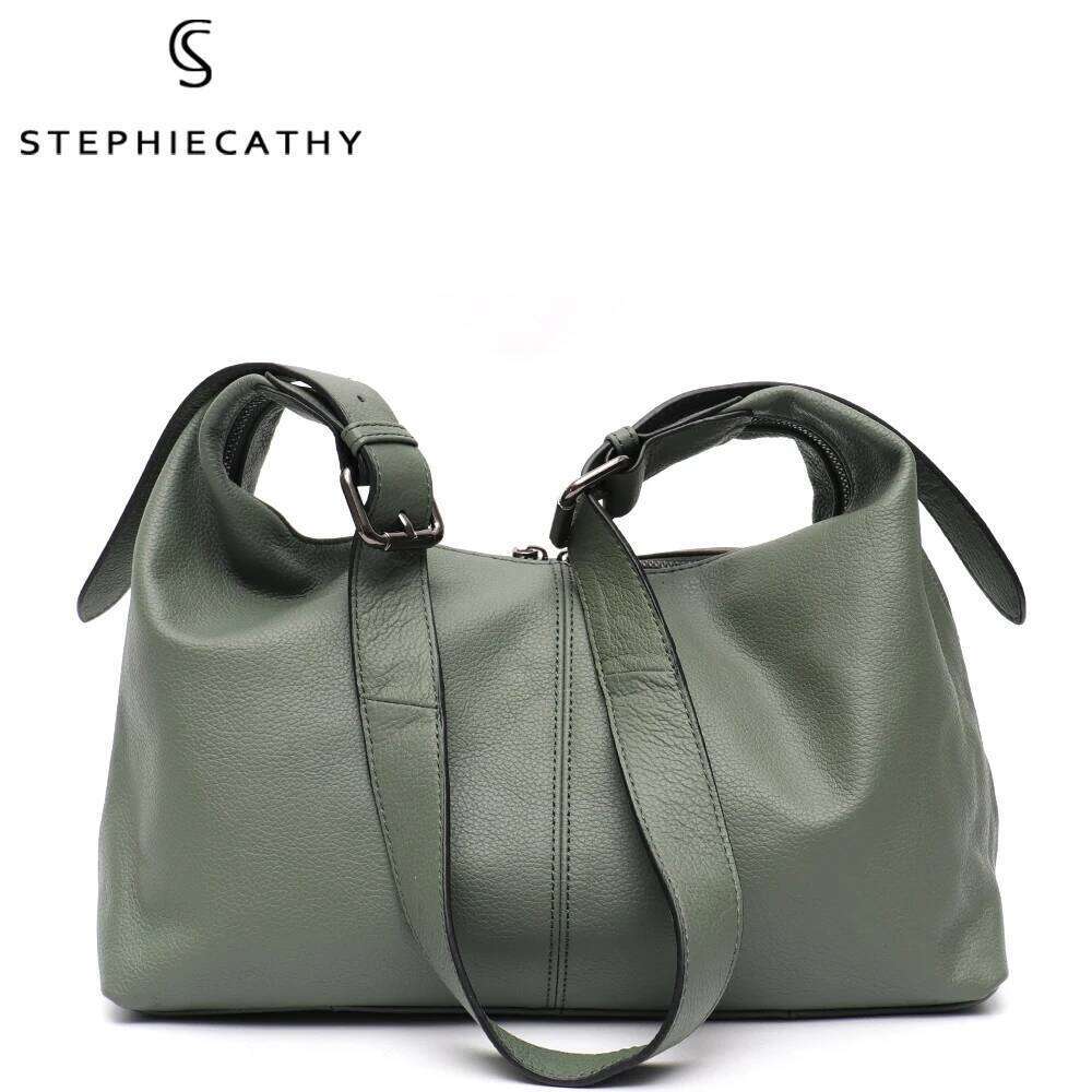 SC Women Cowhide Crossbody Bag Large Casual Shoulder Purse Wide Strap Handbag Female Daily 100% Genuine Leather Hobo Sack
