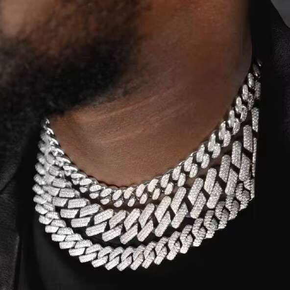Moissanite Cuban Link Chain for Men Women VVS Iced Out Lab Mens Diamond Necklace 18K White Gold Plated 925 Sterling Silver