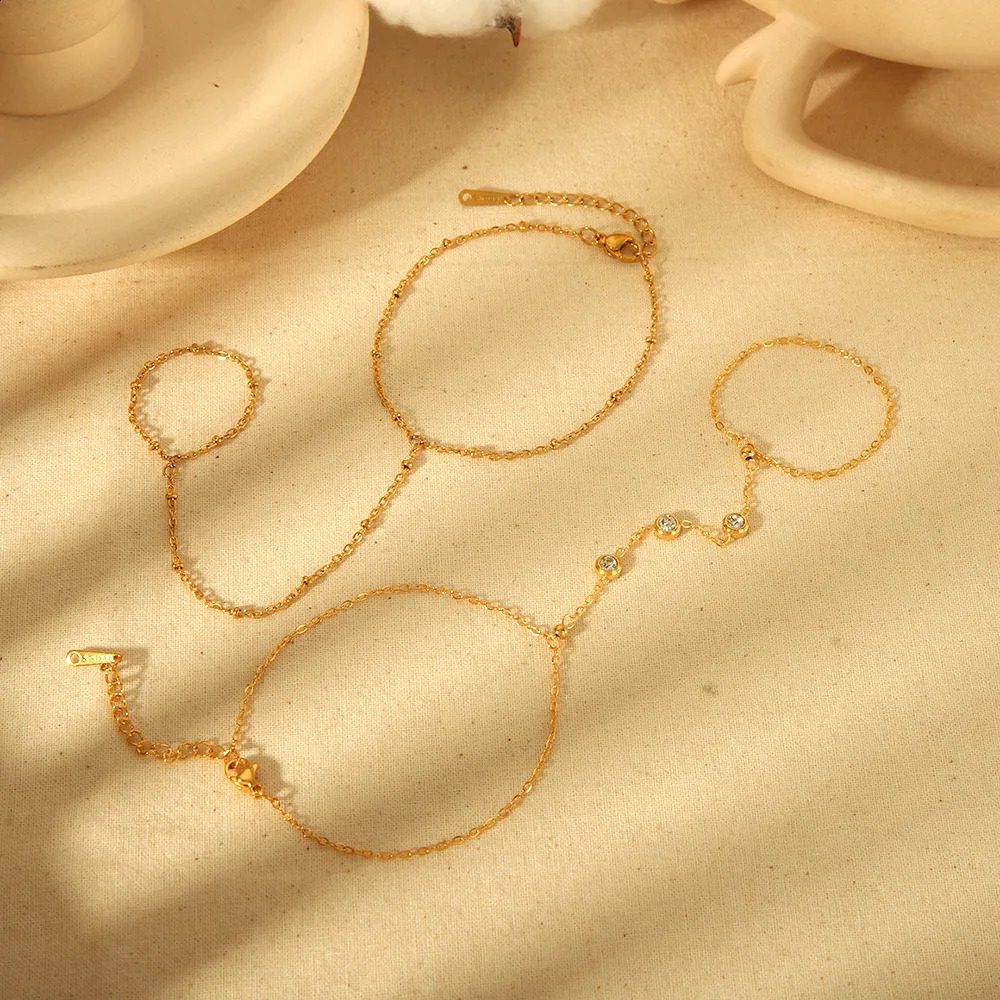 Stainless Steel Gold Color Bracelets Personality n Beaded Finger Chain Minimalist Bracelet For Women Jewelry Friend Gifts 250528