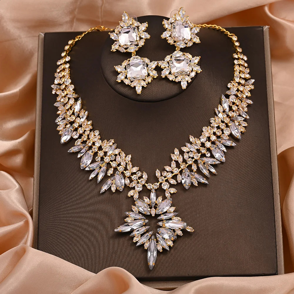 Stonefans Fashion 2pcSet Wedding Crystal Larger Exaggerate Jewelry Set Statement Bridesmaid Necklace and Earring Sets Women 250530