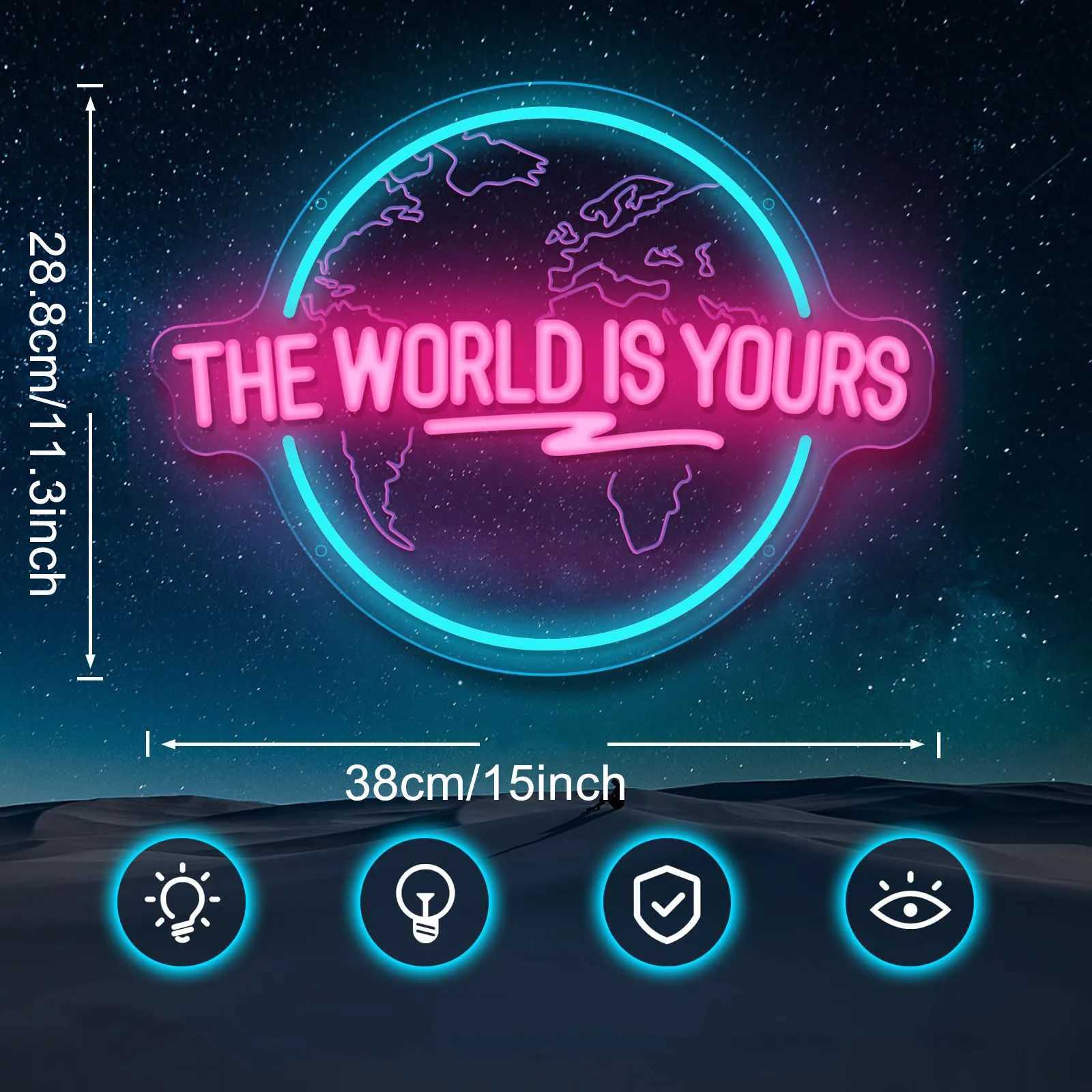 The World Is Yours Neon Sign Carved Planet LED Neon Light Sign for Office Wedding Man Cave Game Room Wall Decor Birthday Gift XJ250602