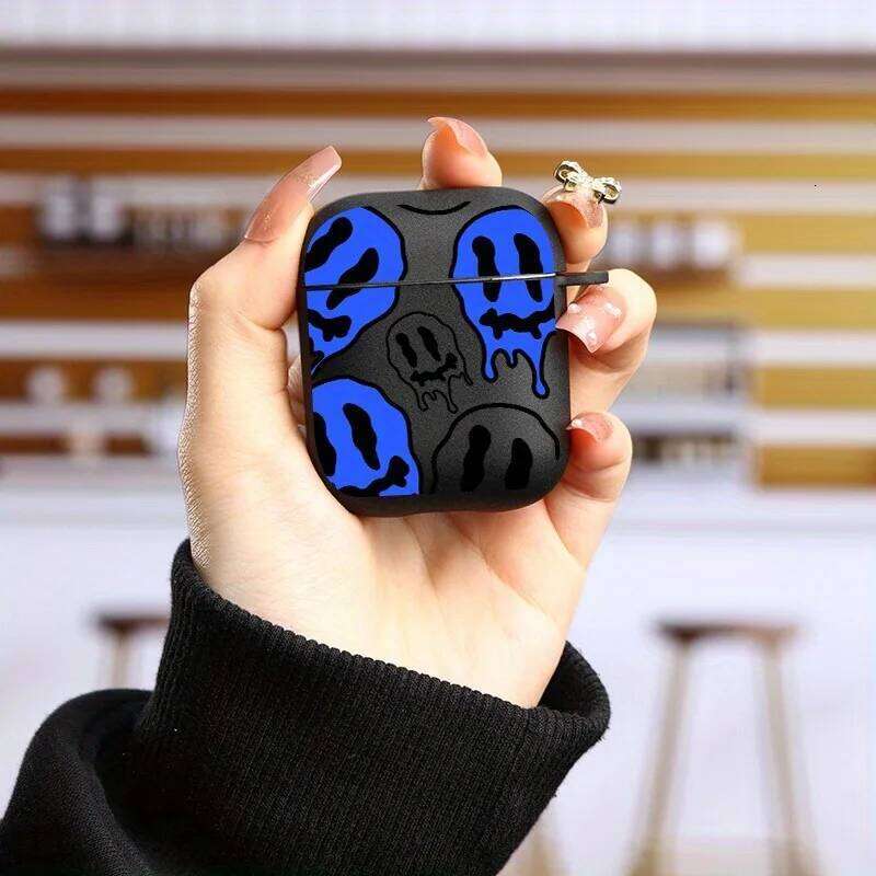 Black and Blue Ghost Face Graphic Case with Keychain for 4 3 1/2 Pro 2 Wireless Earphone Accessories Headphone Box Cover