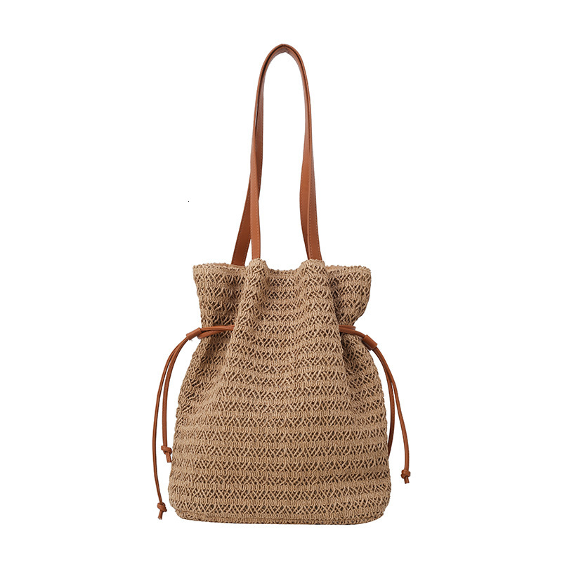 designer Casual Handmade Straw Shoulder Bag for Women 2025 New Summer Beach Vacation Large Capacity Drawstring Tote Woven Bag