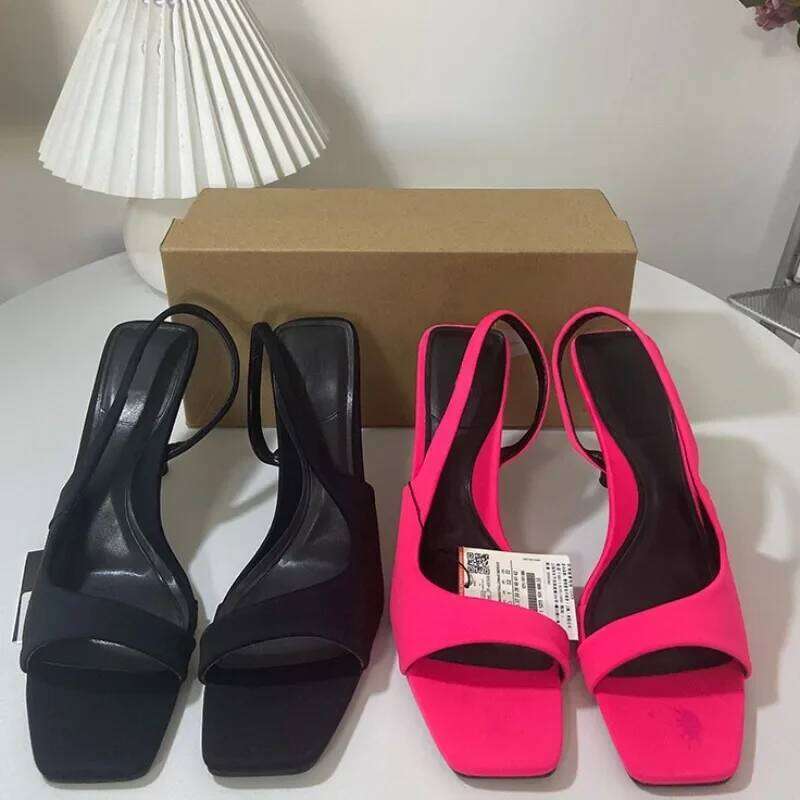 Women's High-heeled Sandals Open Toe Elegant Slingbacks Trendy Design 2024 Summer Ladies Shoes Large Size Back Strap Footwear