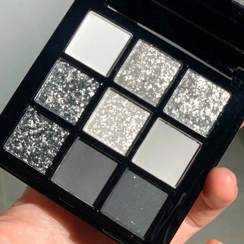 9 Colors Punk y Matte Glitter Eyeshadow Cool Toned Gray Black Pigment Palett Shimmer Eye Shadow Makeup Palette