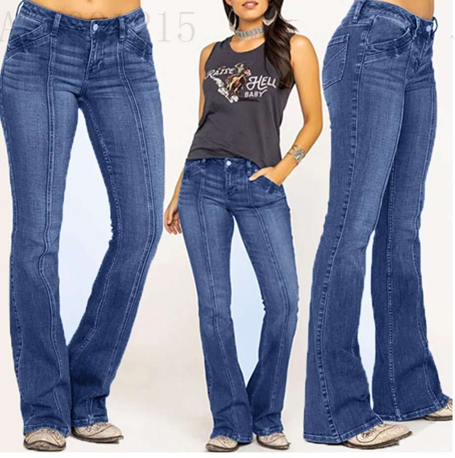 Women's Denim Low Waist Ripped Flare Pants B5