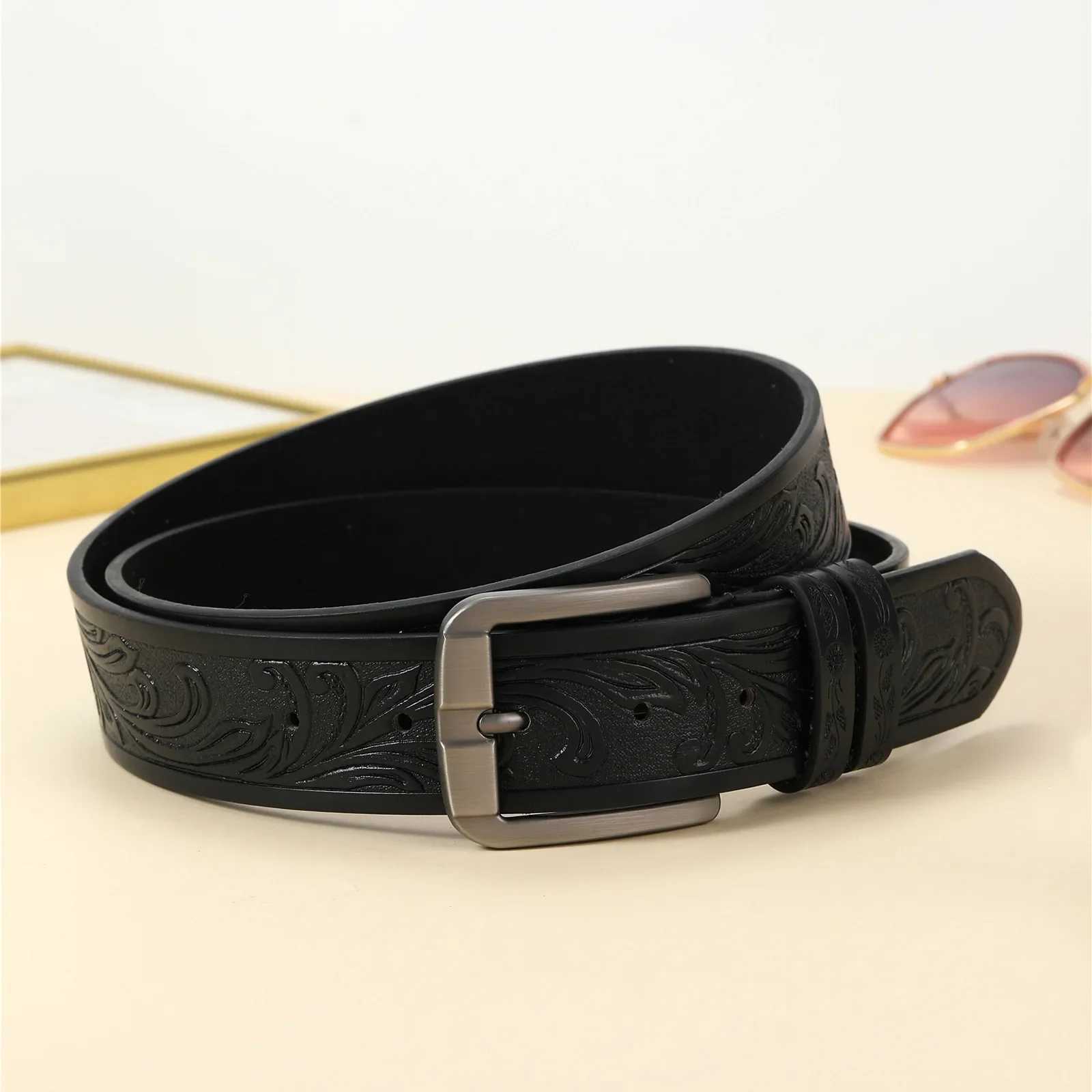 Mens Genuine Leather Alloy Pin Square Buckle Belt Business Leisure Belts 2024 Fashion Black Coffee Brown Waist Belts for Men XJ250602