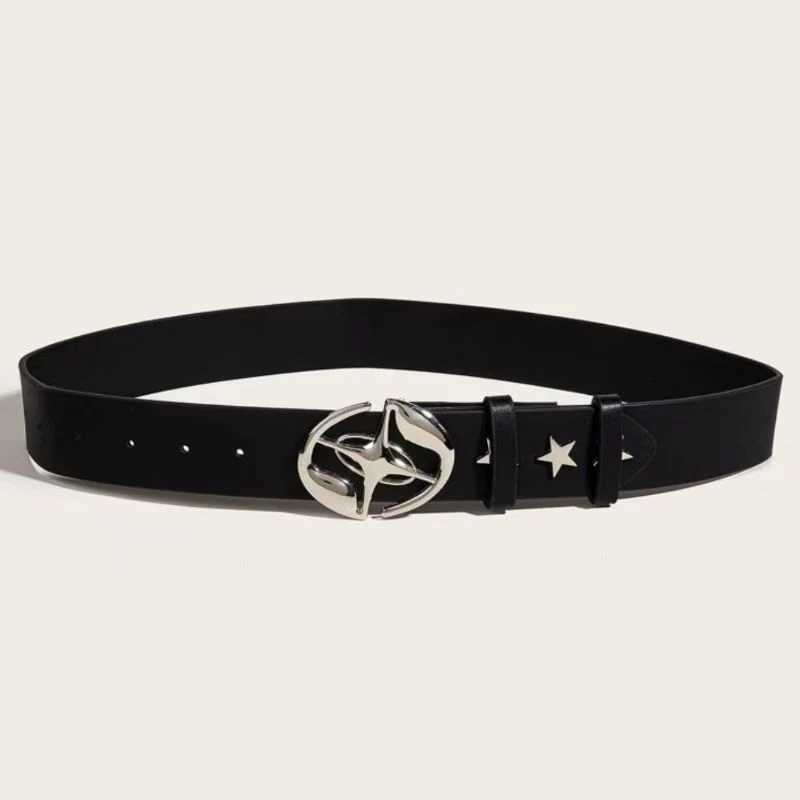 New Luxury Womens Belt Fashion Classic Star Shaped Hollow-Out Oval Buckle Design Black Faux Leather Casual Mens Belt Plus Size XJ250602