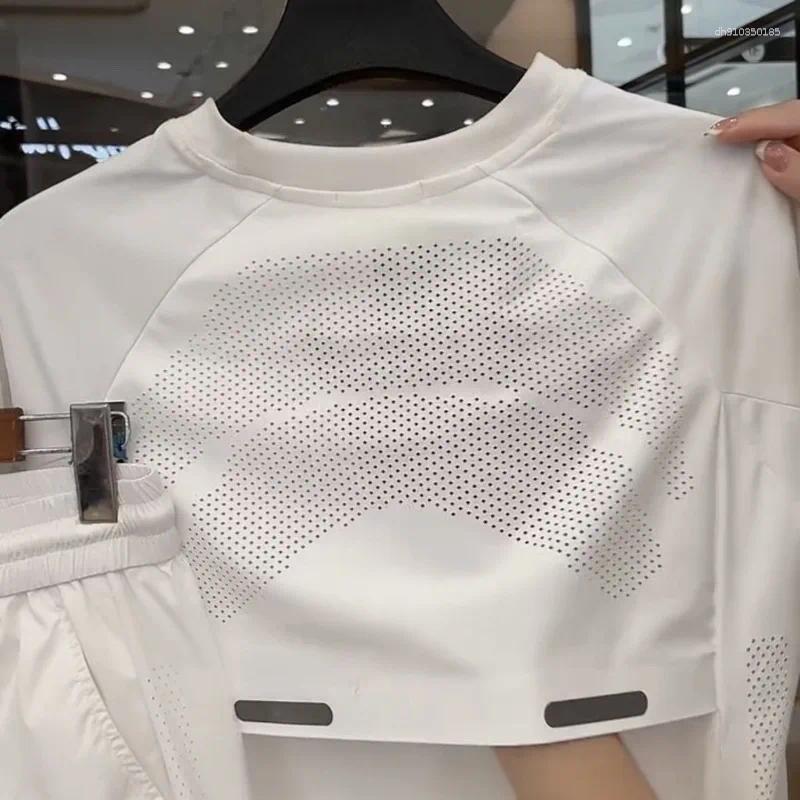Men's Tracksuits Men Summer Thin Mesh Breathable Ice Silk Quick-drying Short-sleeved Shorts Two-piece Set Loose Running Basketball Wear