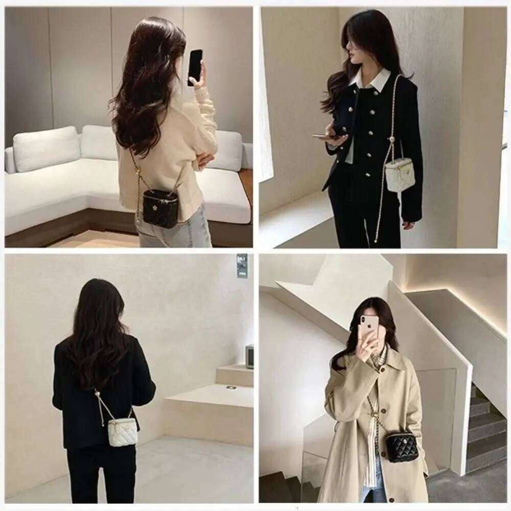 New Camellia Small Shoulder Messenger Fashion Chain Strap Rhombus Bucket Crossbody Bag