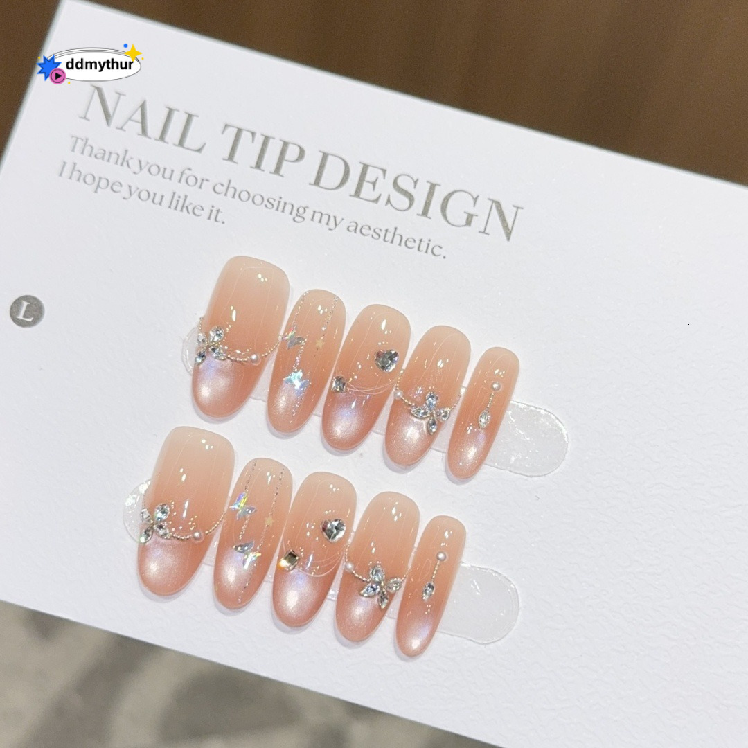 Qianfan Art Zircon Dia High-end Wearable Nails Pure Handmade Long Tips Fake Nail Stickers Ins Style ddmythur