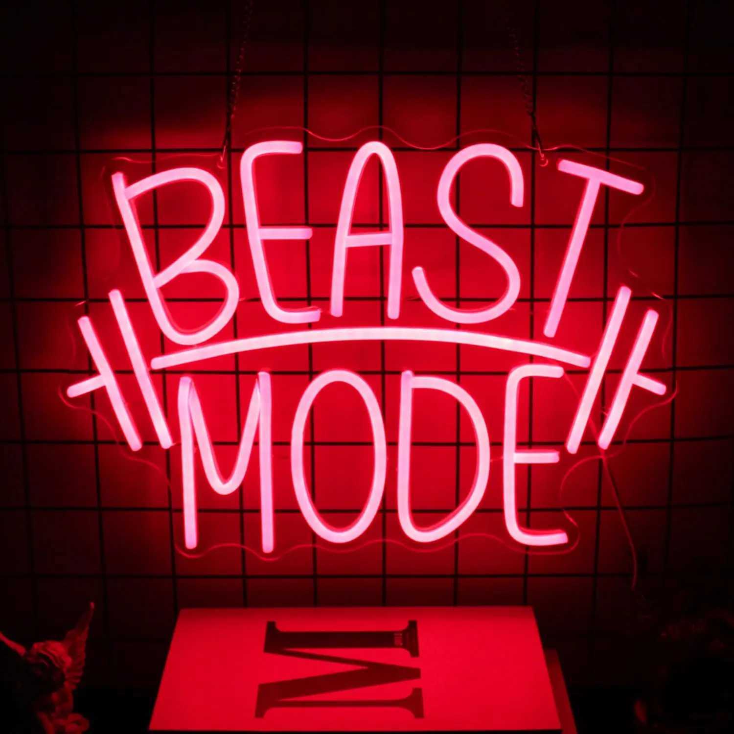Beast Mode Neon Sign Bar Wine Glass LED Neon Light Sign USB Powered for Restaurant Gym Bar Shop Wall Birthday Party Decor XJ250602