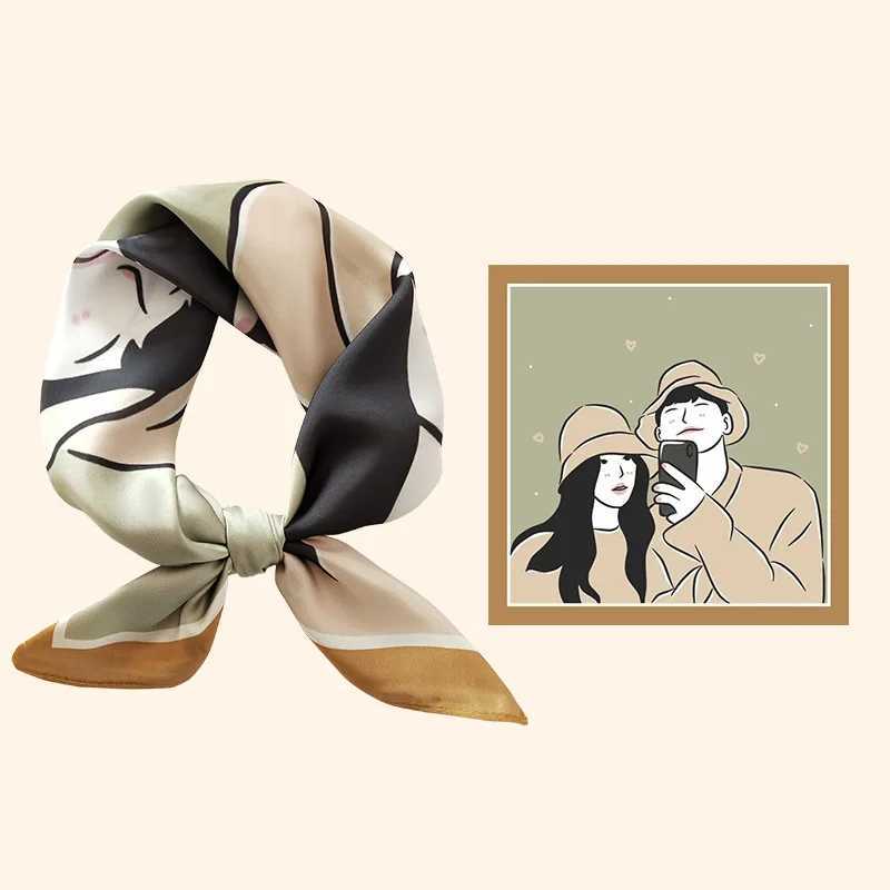 Womens Silk Cartoon Scarf Square Headband Little Luxury Hair Ribbon Office Lady Handkerchief Female Design Print Foulard AC2231 W250602