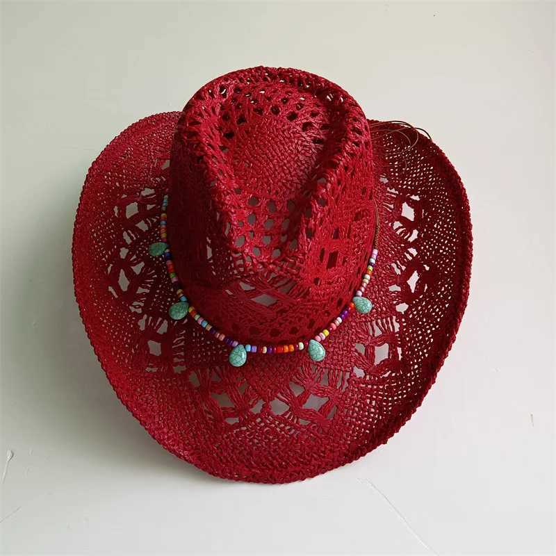 Red Cowboy Straw Hat 2025 Western Cowboy Sun Hat Spring Knight Hat Unisex Jazz Hat Summer Sombrero for Men W250602