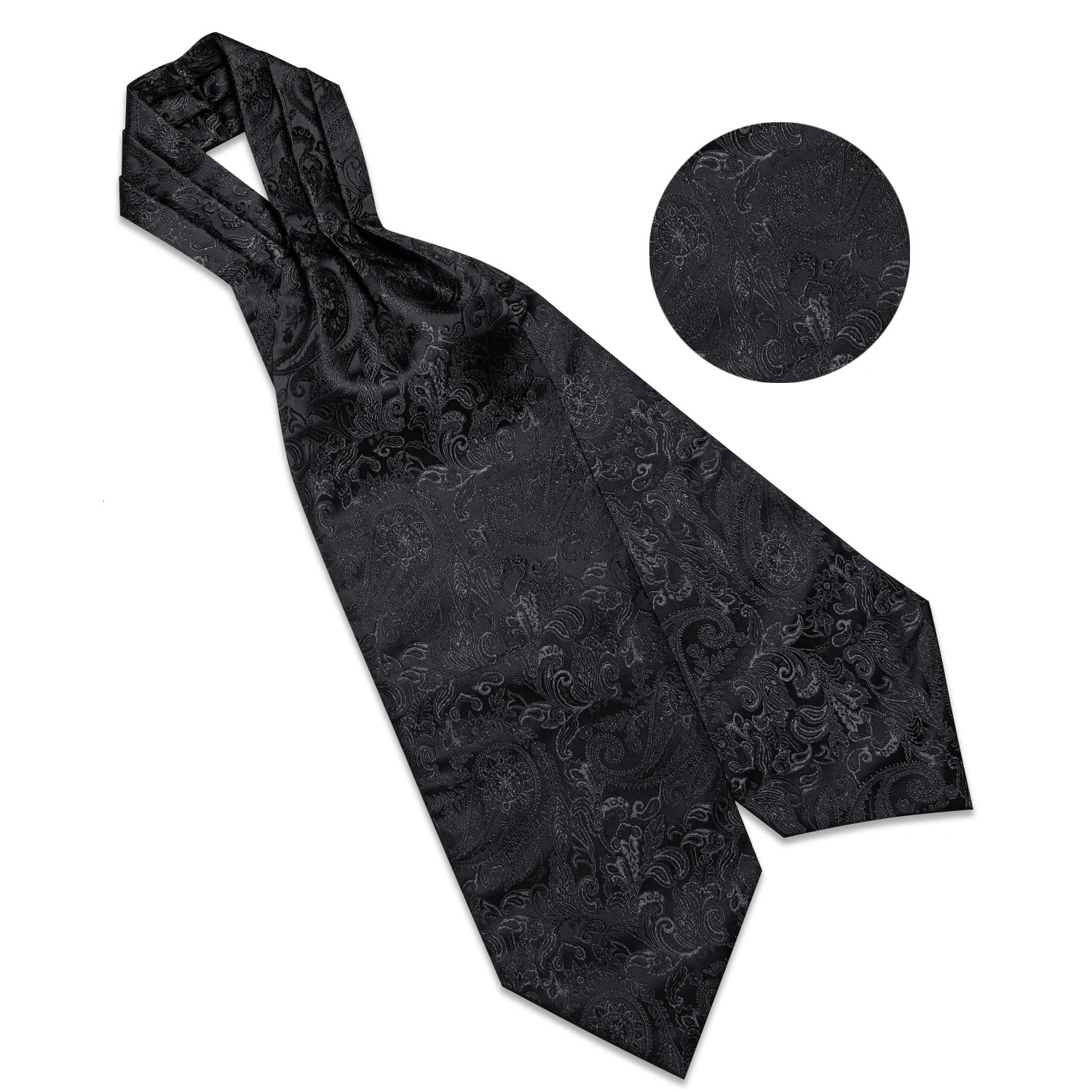 Vintage Ascot Tie British Gentleman Polyester Soft Neck Tie for Men Tuxedo Accessories Black Solid Paisley Cravat DiBanGu 250530