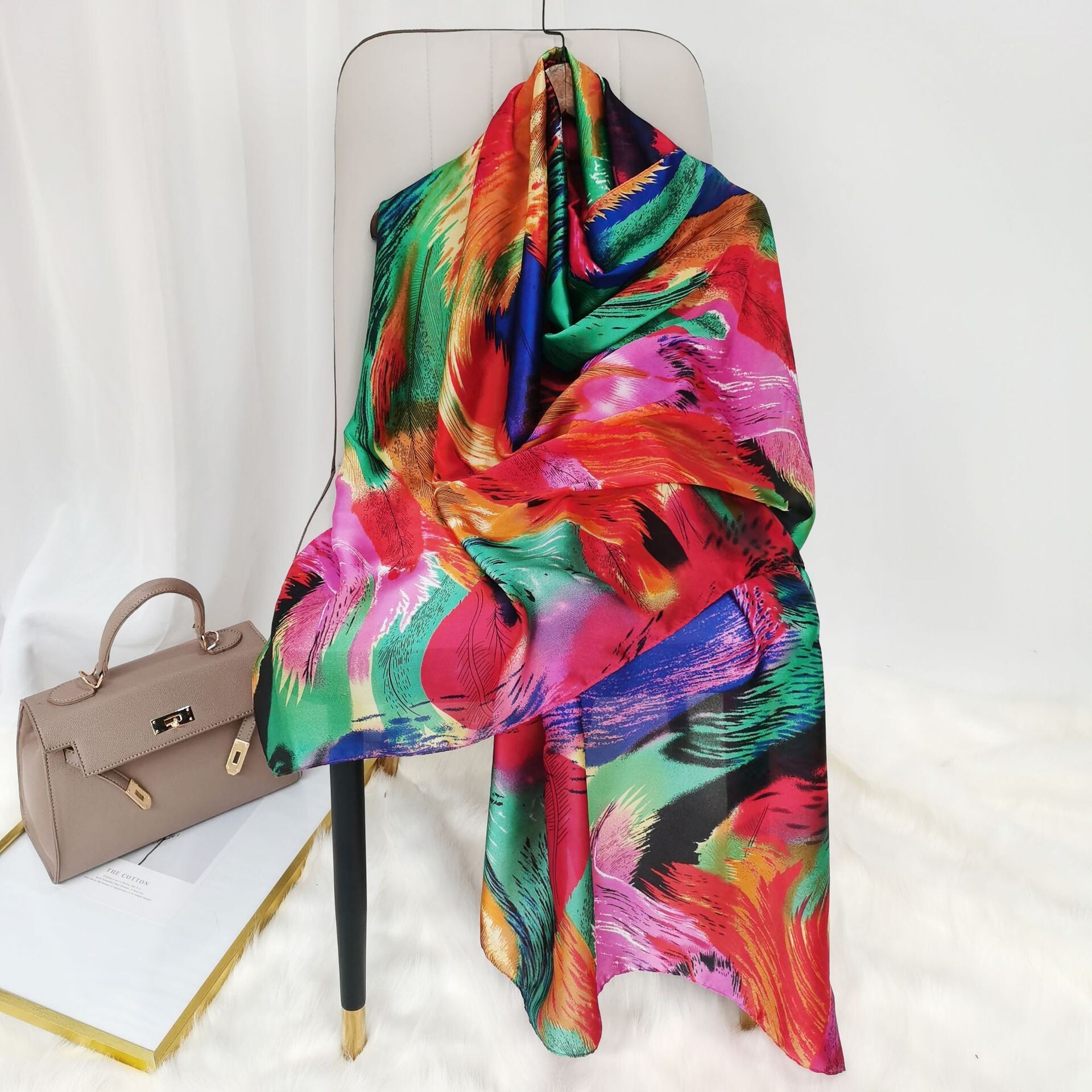 Autumn Winter Faux Silk Long Light Luxury Versatile New for Women Lightweight Travel Shawl Bag Tie Scarf