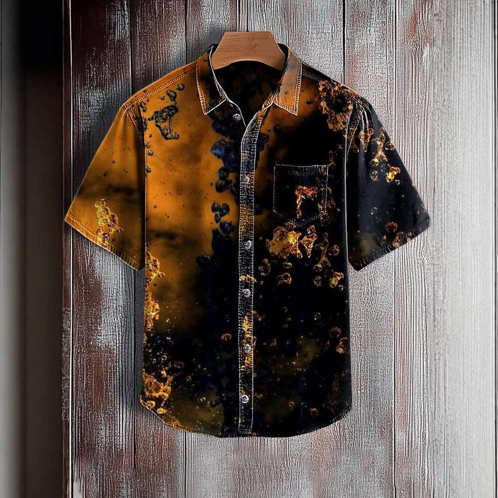 2025 Men's Short Sleeve Summer Cuban Shirt Retro Hawaiian Loose Style Versatile New Trendy Clothing Ins