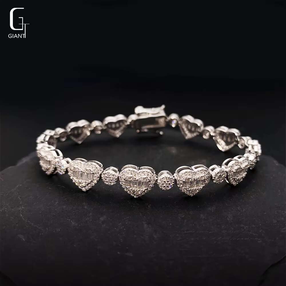 NEW DESIGN HEART SHAPE Moissanite Charm Bracelets Hip Hop Fine Jewelry 925 Silver Diamond Bracelets